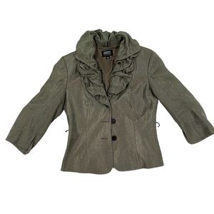 Adrianna Papell Women Gray 3/4 Sleeve Ruffle Single-Breasted Blazer Coat Size 2